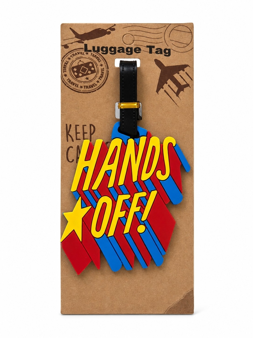 Hands Off! Bold Red & Blue Luggage Tag - Unbranded